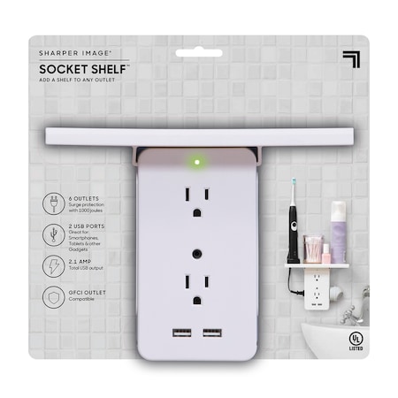 Socket Shelf Socket Shelf As Seen on TV Outlet/USB/Shelf Adapter Surge Protection 1 pk LF061112
